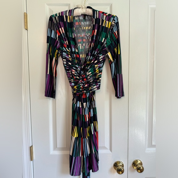 BCBGMaxAzria - Multicolored Striped Surplice Wrap Dress Size S - Picture 2 of 14